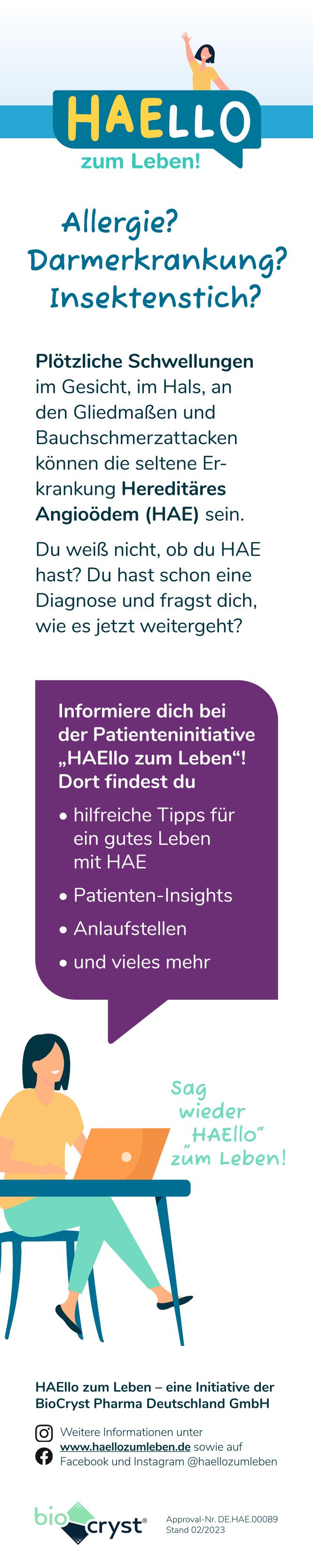 Anzeige BioCryst Pharma Deutschland GmbH für HAEllo Initiative