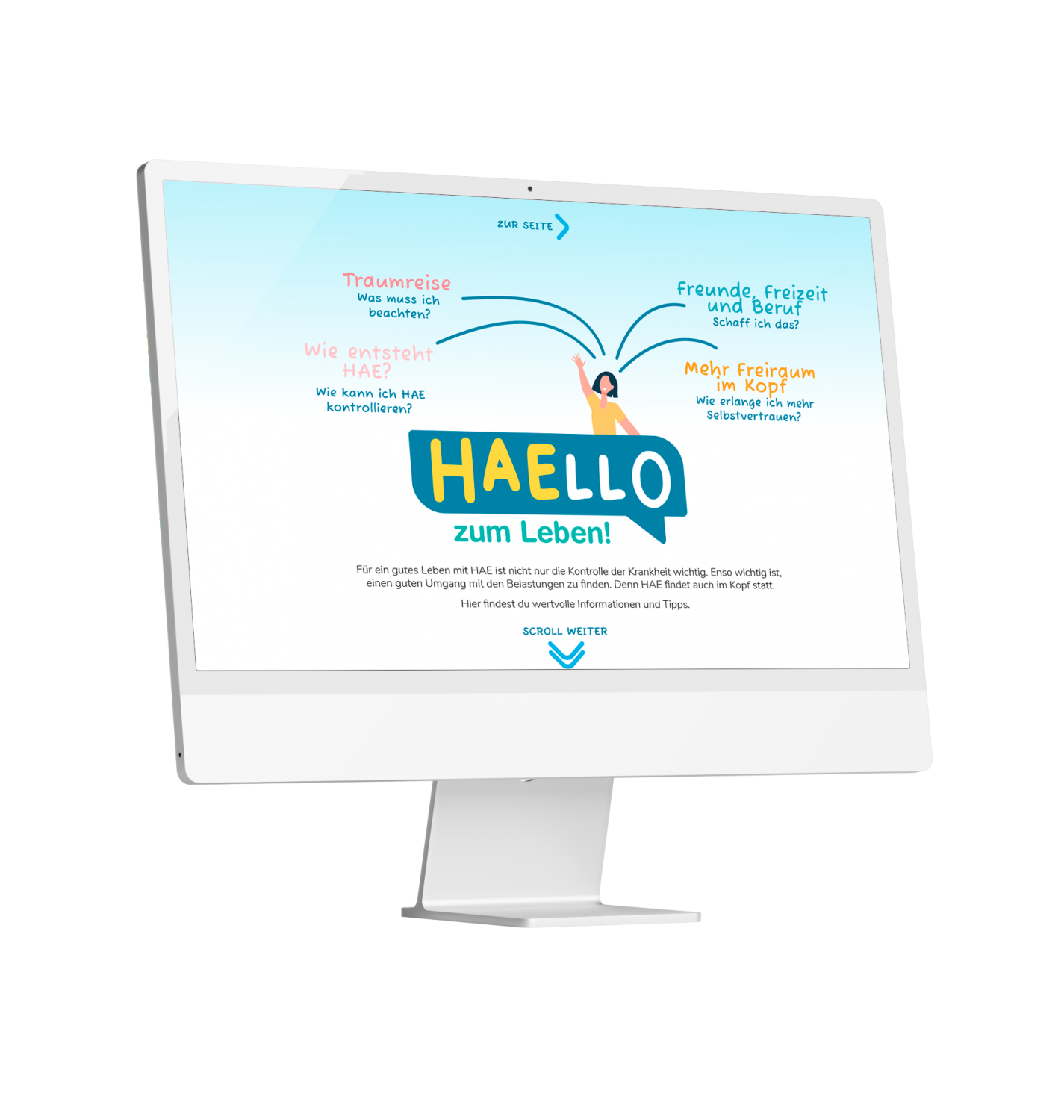 Desktop-PC Bildschirm, der die Website von HAEllo zeigt